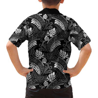 Grayscale Monstera Family Matching Off Shoulder Maxi Dress and Hawaiian Shirt Polynesian Tribal Pattern - Polynesian Pride