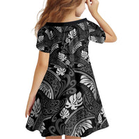 Grayscale Monstera Family Matching Off Shoulder Short Dress and Hawaiian Shirt Polynesian Tribal Pattern - Polynesian Pride