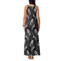 Grayscale Monstera Family Matching Tank Maxi Dress and Hawaiian Shirt Polynesian Tribal Pattern - Polynesian Pride