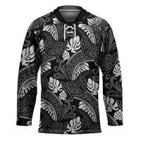 Grayscale Monstera Hockey Jersey Polynesian Tribal Pattern - Polynesian Pride