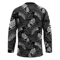Grayscale Monstera Hockey Jersey Polynesian Tribal Pattern - Polynesian Pride