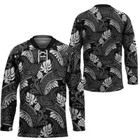 Grayscale Monstera Hockey Jersey Polynesian Tribal Pattern - Polynesian Pride
