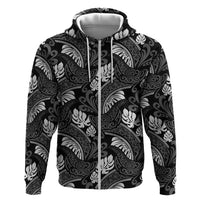 Grayscale Monstera Hoodie Polynesian Tribal Pattern - Polynesian Pride