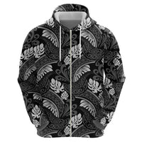 Grayscale Monstera Hoodie Polynesian Tribal Pattern - Polynesian Pride