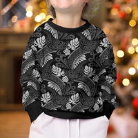 Grayscale Monstera Kid Ugly Christmas Sweater Polynesian Tribal Pattern - Polynesian Pride
