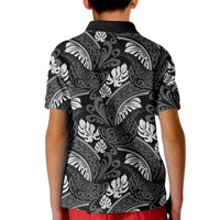 Grayscale Monstera Kid Polo Shirt Polynesian Tribal Pattern - Polynesian Pride
