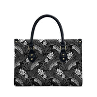 Grayscale Monstera Leather Bag Polynesian Tribal Pattern - Polynesian Pride