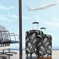 Grayscale Monstera Luggage Cover Polynesian Tribal Pattern - Polynesian Pride