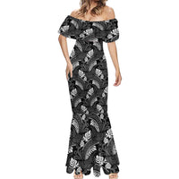 Grayscale Monstera Mermaid Dress Polynesian Tribal Pattern - Polynesian Pride
