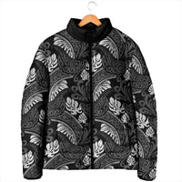 Grayscale Monstera Padded Jacket Polynesian Tribal Pattern - Polynesian Pride