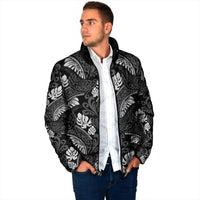 Grayscale Monstera Padded Jacket Polynesian Tribal Pattern - Polynesian Pride