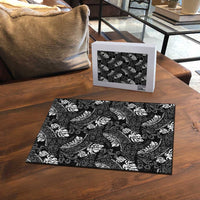 Grayscale Monstera Puzzle Polynesian Tribal Pattern - Polynesian Pride