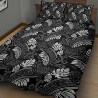 Grayscale Monstera Quilt Bed Set Polynesian Tribal Pattern - Polynesian Pride