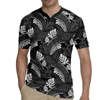 Grayscale Monstera Rugby Jersey Polynesian Tribal Pattern - Polynesian Pride