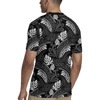 Grayscale Monstera Rugby Jersey Polynesian Tribal Pattern - Polynesian Pride