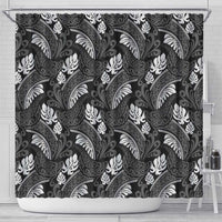 Grayscale Monstera Shower Curtain Polynesian Tribal Pattern - Polynesian Pride