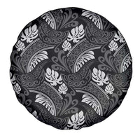 Grayscale Monstera Spare Tire Cover Polynesian Tribal Pattern - Polynesian Pride