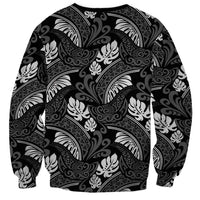 Grayscale Monstera Sweatshirt Polynesian Tribal Pattern - Polynesian Pride