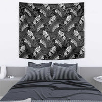 Grayscale Monstera Tapestry Polynesian Tribal Pattern - Polynesian Pride