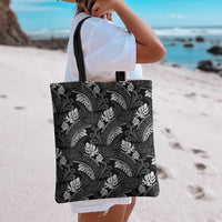 Grayscale Monstera Tote Bag Polynesian Tribal Pattern - Polynesian Pride