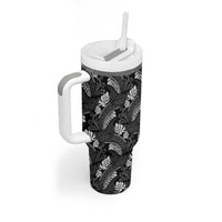 Grayscale Monstera Tumbler With Handle Polynesian Tribal Pattern - Polynesian Pride