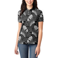 Grayscale Monstera Women Polo Shirt Polynesian Tribal Pattern - Polynesian Pride