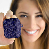 Deep Blue Monstera AirPods Case Polynesian Tribal Pattern - Polynesian Pride