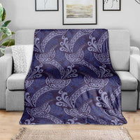Deep Blue Monstera Blanket Polynesian Tribal Pattern - Polynesian Pride