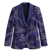 Deep Blue Monstera Blazer Polynesian Tribal Pattern - Polynesian Pride