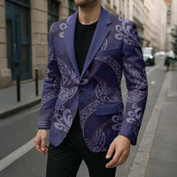 Deep Blue Monstera Blazer Polynesian Tribal Pattern - Polynesian Pride
