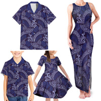 Deep Blue Monstera Family Matching Tank Maxi Dress and Hawaiian Shirt Polynesian Tribal Pattern - Polynesian Pride