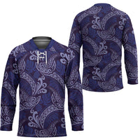 Deep Blue Monstera Hockey Jersey Polynesian Tribal Pattern - Polynesian Pride