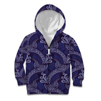 Deep Blue Monstera Kid Hoodie Polynesian Tribal Pattern - Polynesian Pride