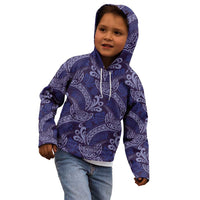 Deep Blue Monstera Kid Hoodie Polynesian Tribal Pattern - Polynesian Pride