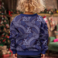 Deep Blue Monstera Kid Ugly Christmas Sweater Polynesian Tribal Pattern - Polynesian Pride
