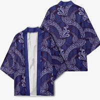 Deep Blue Monstera Kimono Polynesian Tribal Pattern - Polynesian Pride