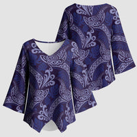Deep Blue Monstera Kimono Sleeve Blouse Polynesian Tribal Pattern - Polynesian Pride