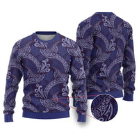 Deep Blue Monstera Ugly Christmas Sweater Polynesian Tribal Pattern - Polynesian Pride