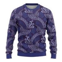 Deep Blue Monstera Ugly Christmas Sweater Polynesian Tribal Pattern - Polynesian Pride
