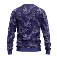 Deep Blue Monstera Ugly Christmas Sweater Polynesian Tribal Pattern - Polynesian Pride