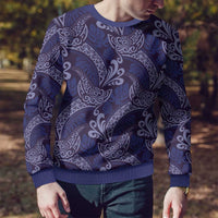Deep Blue Monstera Ugly Christmas Sweater Polynesian Tribal Pattern - Polynesian Pride