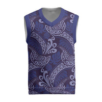 Deep Blue Monstera Christmas Knitted V-Neck Vest Polynesian Tribal Pattern - Polynesian Pride