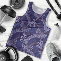 Deep Blue Monstera Men Tank Top Polynesian Tribal Pattern - Polynesian Pride