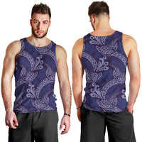 Deep Blue Monstera Men Tank Top Polynesian Tribal Pattern - Polynesian Pride