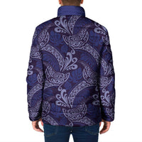 Deep Blue Monstera Padded Jacket Polynesian Tribal Pattern - Polynesian Pride
