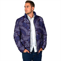 Deep Blue Monstera Padded Jacket Polynesian Tribal Pattern - Polynesian Pride