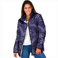Deep Blue Monstera Padded Jacket Polynesian Tribal Pattern - Polynesian Pride