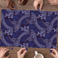 Deep Blue Monstera Puzzle Polynesian Tribal Pattern - Polynesian Pride