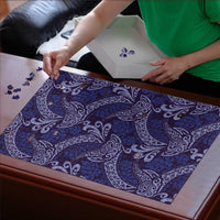 Deep Blue Monstera Puzzle Polynesian Tribal Pattern - Polynesian Pride