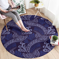 Deep Blue Monstera Round Carpet Polynesian Tribal Pattern - Polynesian Pride